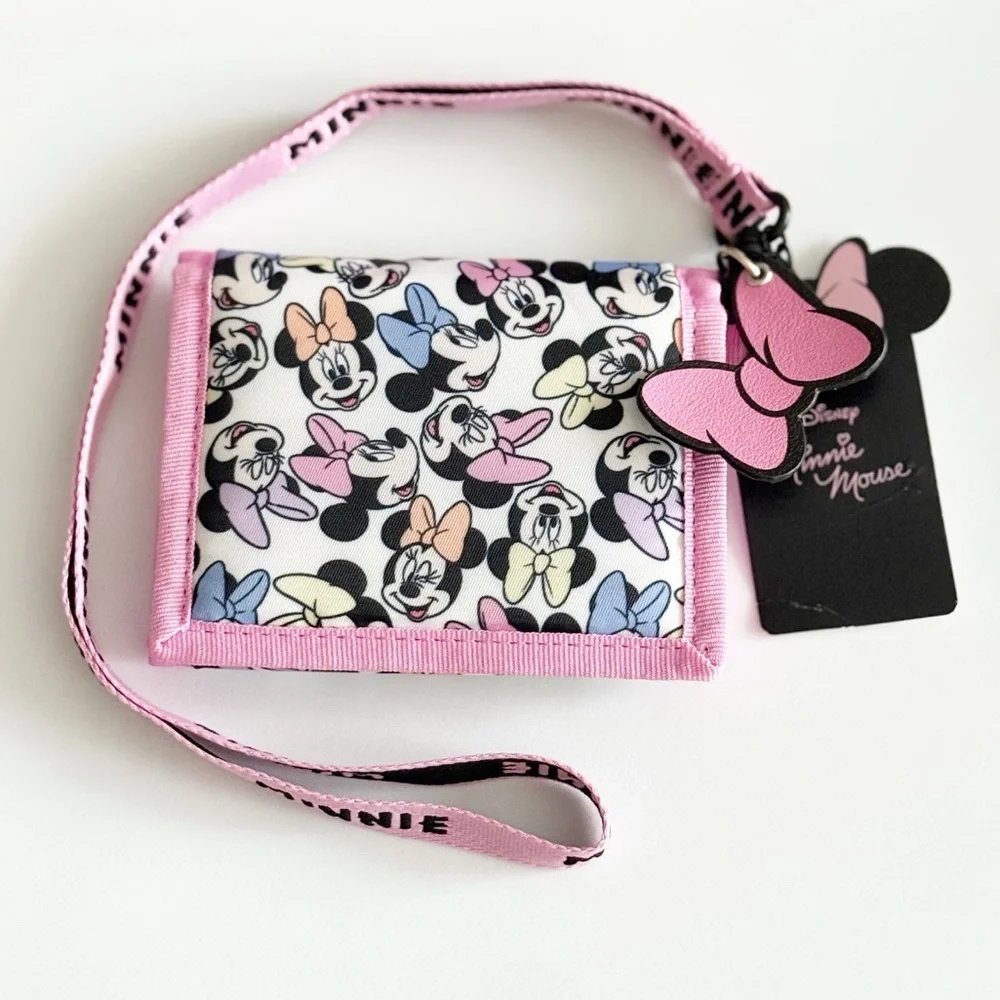 Disney Minnie Mouse Pink Pastel Lanyard Tri-Fold Wallet Official Merch